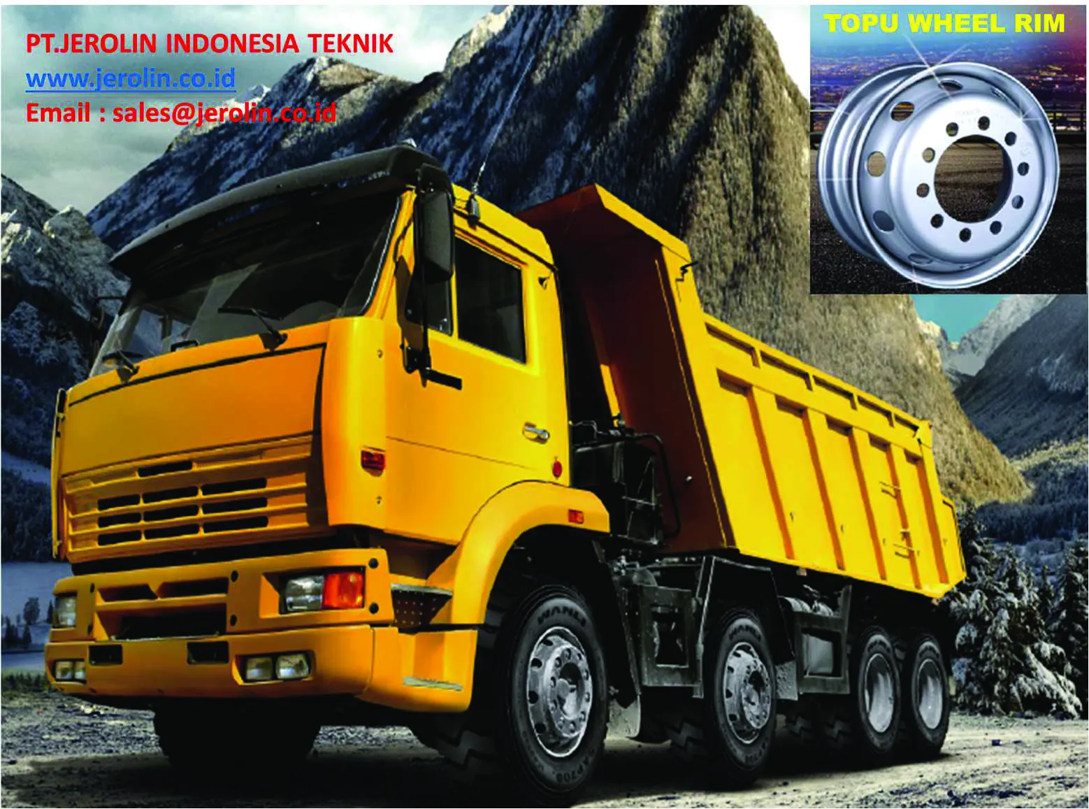 Yellow dump truck with Topu Wheel Rim